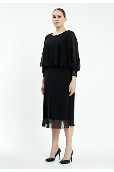 Sienna Fashion Νόρα Μαύρο Φόρεμα Σιφόν