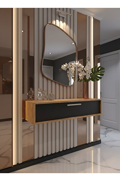 FeyzaDesign Modern Çam Antrasit Silver Dresuar, Duvara Monte Antre Mobilyası