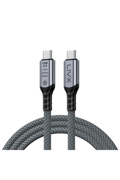 LivX FAST USB 4.0 40Gbps, 240W, 8K60Hz USB4.0 USB-C Kablosu 1.5 Metre Gri KLV...