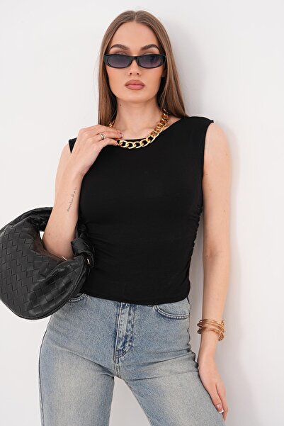 ŞİMAL Дамска блуза без ръкави с набори отстрани 260532