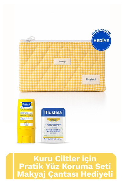 Mustela Kuru Ciltler İçin Pratik Yüz Koruma Seti- Makyaj Çantası Hediyeli