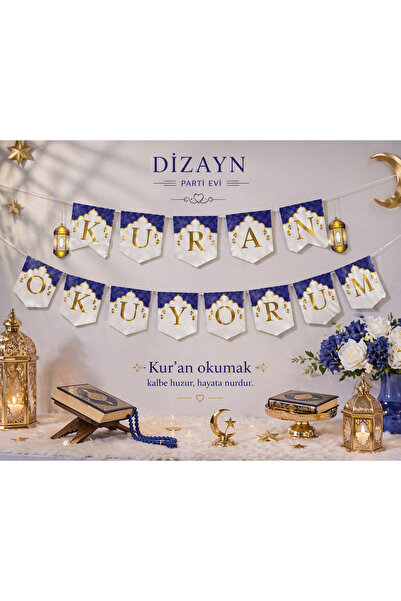 Dizayn Parti Evi DZYN Kuran Okuyorum Banner Seti İslami Parti Süsü Mavi Pembe...