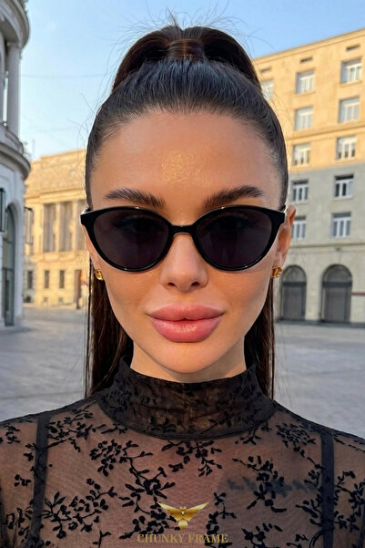 Chunky Frame Sırıus Cat Eye Women's Ultra Light Black Uv400 Filtered Sunglasses