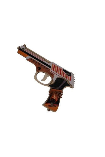 LimArt Pistol de lemn cu elastice pentru copii, design sportiv portocaliu/alb