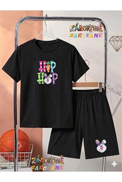 ZAROKANE Hiphop Rabbit Printed Top and Shorts/T-Shirt Two-Piece Summer Kids' Set