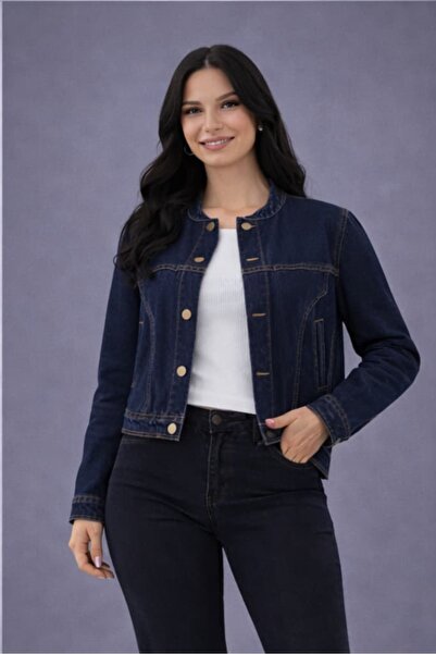 Fame -7480-Lacivert - Kadın Kot Mont Denim Ceket | INDI&PAM DENİM