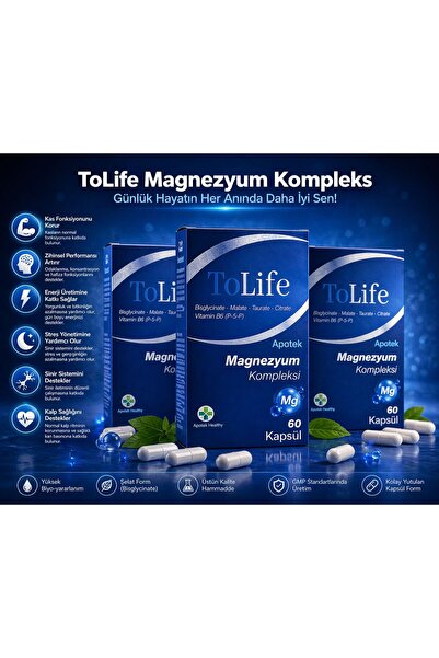 ToLife Apotek Magnesium Complex (Bisglisinat-Sitrat-Taurat-Malat) ve B6 (P5P)...