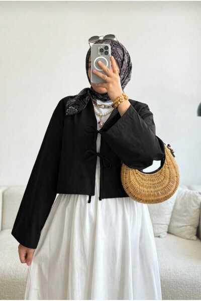 Giyim Gezegeni Μαύρο πουκάμισο κιμονό με δέσιμο μπροστά και 2 κορδόνια, μοντέ...