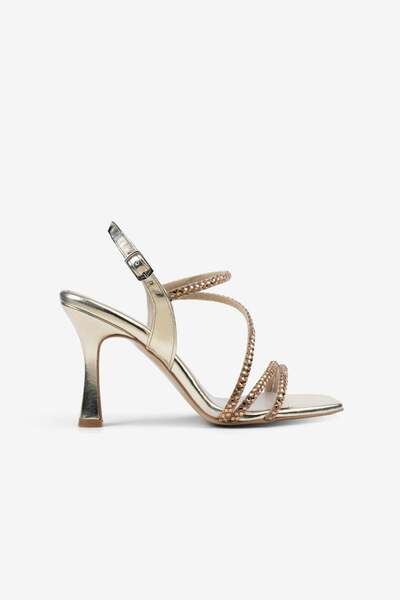 ALTIN TOPUK Γυναικεία βραδινά παπούτσια με τακούνι από χρυσό πέτρινο ύφασμα