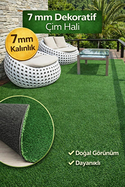 Nurteks Çim Halı Yeşil Dekoratif Premium Kalite Suni Çim Balkon Bahçe Kaymaz Taban 7 Mm