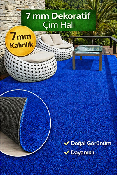 Nurteks FRT Çim Halı Mavi Dekoratif Premium Kalite Suni Çim Balkon Bahçe Kaym...