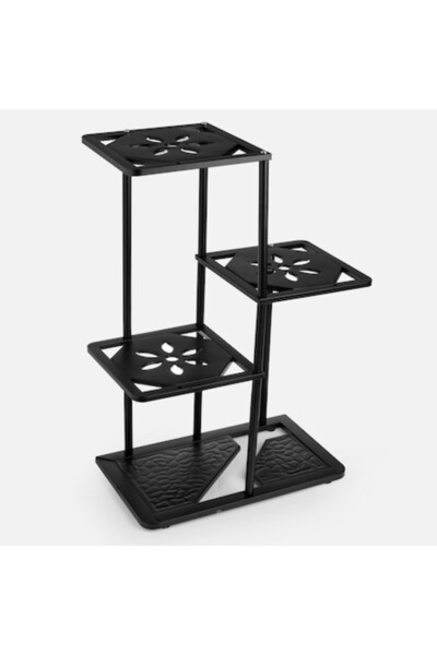 Welora Suport de flori din metal negru cu 3 niveluri, rafturi perforate, pici...