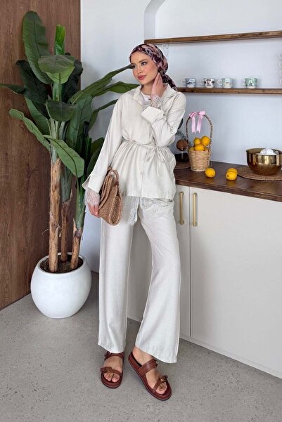 Şulemoda Giyim Σετ Δαντέλας Φιρούζε Εκρού