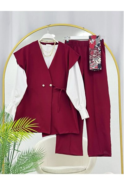 MODA VEDAT Set vestă cu nasturi și legături laterale pentru femei -0500