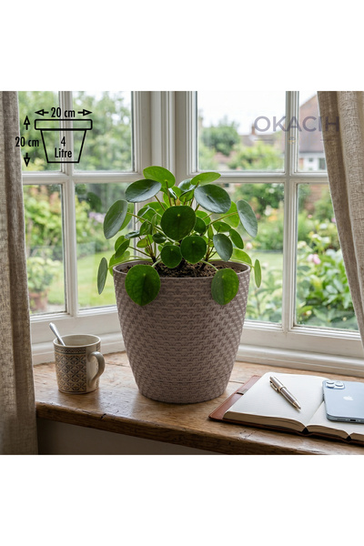 okacih Hasır Desenli Dekoratif Saksı 4 Litre 20 cm Modern Rattan Görünümlü İç...