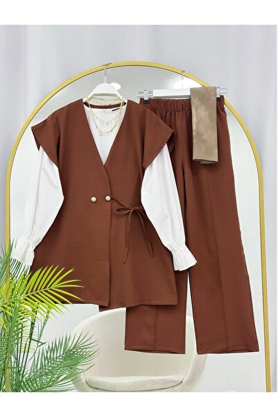 MODA VEDAT Γυναικείο Σετ Γιλέκο με Κουμπιά και Πλαϊνές Δέσεις -0500