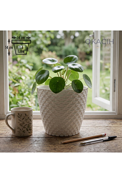okacih Dekoratif Hasır Desenli Saksı 1.6 Lt 14 cm Rattan Görünümlü Modern İç ...