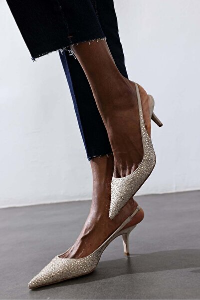 5in1Canpolat Μπεζ Πέτρινο Σλινγκμπακ με Μυτερή Μύτη 26014