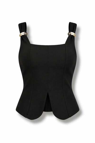 5in1Canpolat Μαύρο τετράγωνο μπουστάκι με γιακά 1047