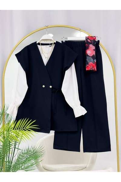 MODA VEDAT Γυναικείο Σετ Γιλέκο με Κουμπιά και Πλαϊνές Δέσεις -0500