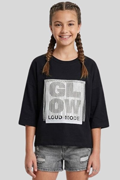 ww waka waka kids store Devojčica, crna "GLOW" majica sa printom i resama, ov...