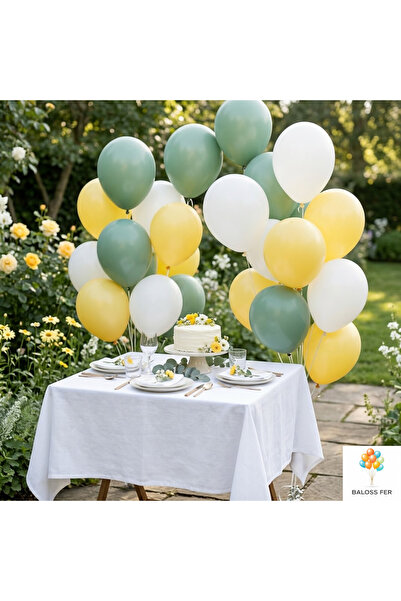 baloss fer Doğum Günü Baby Shower Süsleri Balon Seti 20 Parça Okaliptus Sarı ...
