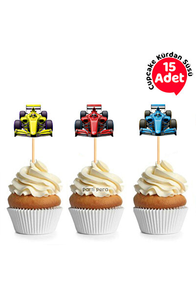 parti pera Yarış Arabası Şekilli Cupcake Kürdan Süsü 15 Adet