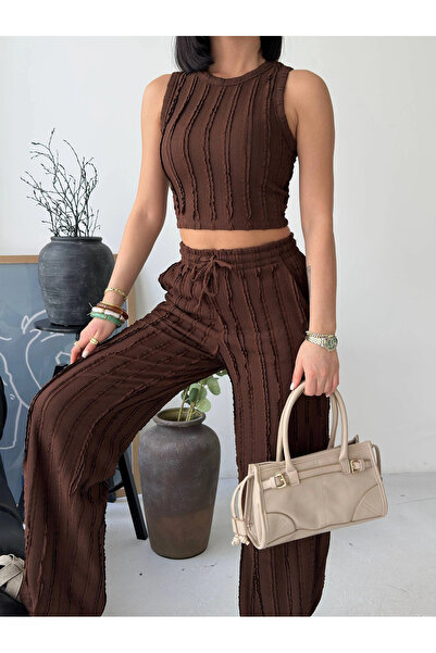 Minnoş Brown Halter Ribbed Double Set