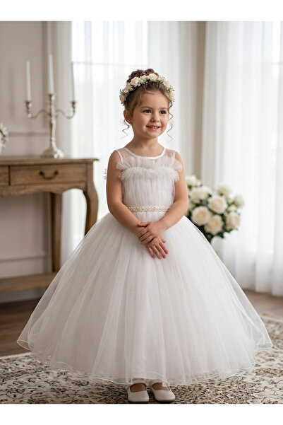 DERMO Κοριτσίστικο Νυφικό από Τούλι με Λεπτομέρειες από Πέρλες & Φόρεμα για Ε...