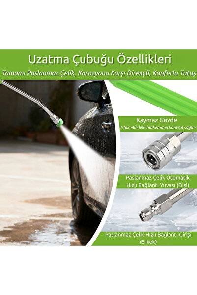 ROBEVE Bear Force Basınçlı Yıkama Uzatma Çubuğu 53 cm - Paslanmaz Çelik - 1/4" Quick Plug Oto Yıkama Aparatı