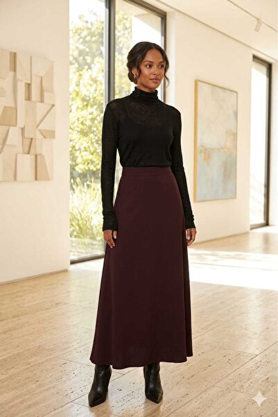 Puane Γυναικεία φούστα με φερμουάρ σε μπορντό χρώμα, λεπτομερής καλοκαιρινή μ...