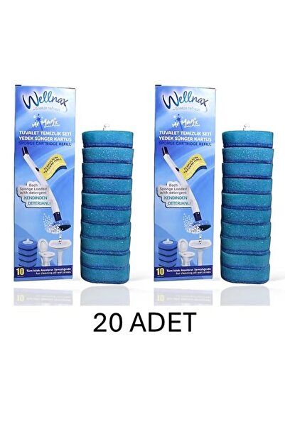 Wellnax Süngerli Tuvalet Temizlik Seti (1 Adet) + Kendinden Deterjanlı 10'lu Yedek Sünger (2 Adet)