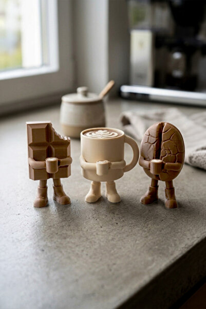 Heart Latte Art Detailed Coffee Trinket Set 3pcs Modern Kitchen Ornament Coffee Lover Gift