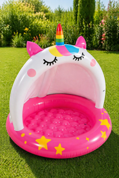 Intex Φουσκωτή Παιδική Πισίνα Μονόκερος με Σκίαστρο, 102x102 εκ., 45 λίτρα, Π...