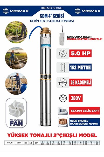 MRSMAXX 4''Serisi 4SD8/26 Derin Kuyu Dalgıç Pompa 5.50 HP 380V 26 Kademeli 16...