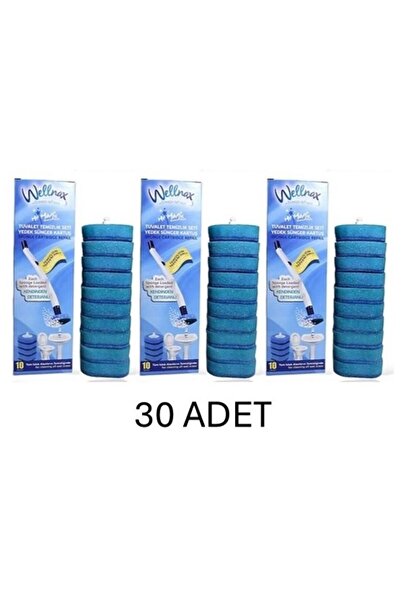 Wellnax , Süngerli Tuvalet Temizlik Seti (1 Adet) + Kendinden Deterjanlı 10'lu Yedek Sünger (3 Adet)