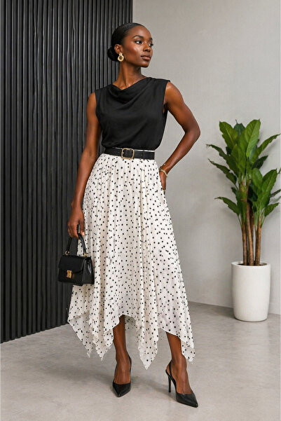 kikiriktekstil 10834 Γυναικεία φούστα με πουά σχέδιο και εσωτερική επένδυση