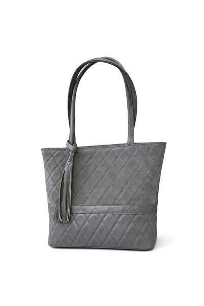 Zea Large Gray Leather Shopper Bag - Made in Romania