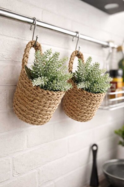 MARİANO VENANZİO Σετ 2 τεμαχίων σε μποέμ στυλ, πλεκτό καλάθι από φυσικό σχοιν...