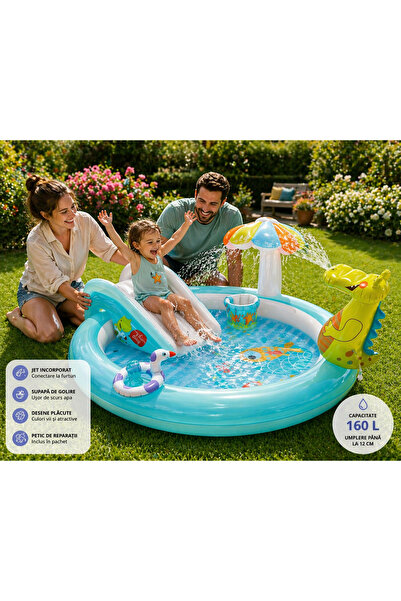 Intex Φουσκωτή Παιδική Πισίνα με Τσουλήθρα και Εκτοξευτήρα Νερού, Σύνδεση Λάσ...