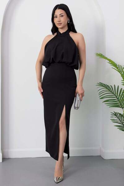 PULLIMM Halter Neck Slit Crepe Dress Ny3137