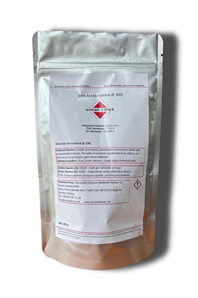 Uzman Kimya Sitrik Asit Monohidrat / Limon Tuzu – 250 g Doypack – Doğal Kireç...