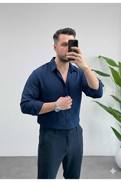 EAS GİYİM Erkek Keten Översize Düz Gömlek