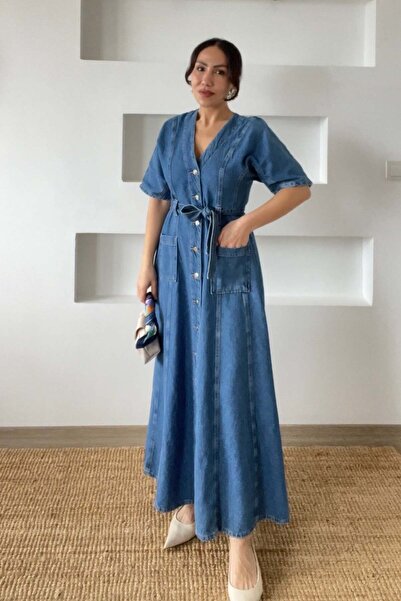 butikhola Original Brand Button-Front Denim Dress
