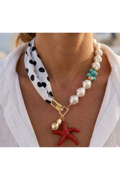Limi Design Asymmetrical Design Necklace with Starfish Detail - Polka Dot & Pearl Series