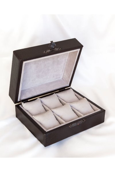 Shansora Design Handmade 6-Piece Premium Watch Box, Bitter Brown Faux Leather Covered, Special Design, Accessory Organizer