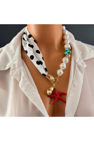 Limi Design Asymmetrical Design Necklace with Starfish Detail - Polka Dot & Pearl Series