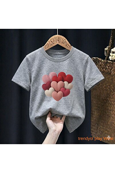 playwear Little Hearts Knitted Printed 100% Children's Unisex T-Shirt 5 6 -7 ...