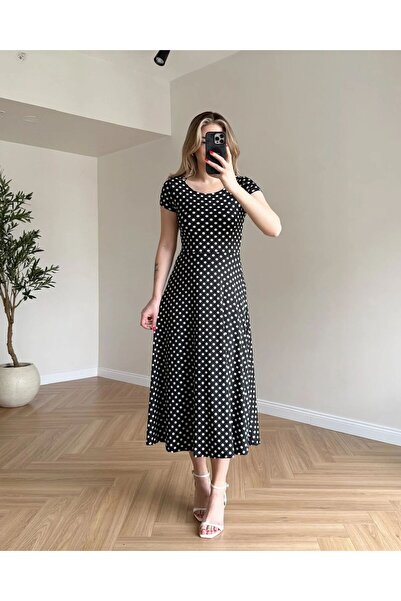 khar Γυναικείο φόρεμα με πουά λεπτομέρεια στην πλάτη, μίντι μήκος, κοντό μανί...