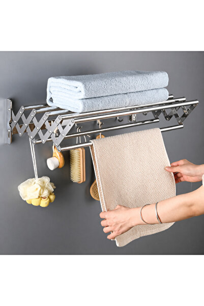 DiscountHUB Πτυσσόμενη κρεμάστρα πετσετών, ανοξείδωτο ατσάλι, 7 μπάρες, 5 γάν...